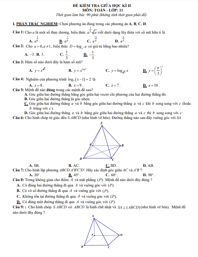 05 đề tham khảo kiểm tra giữa học kì 2 Toán 11 KNTTVCS