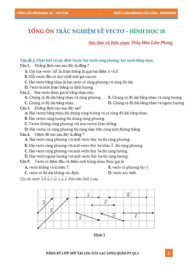 128 bài tập trắc nghiệm tổng ôn phần vector – Hứa Lâm Phong