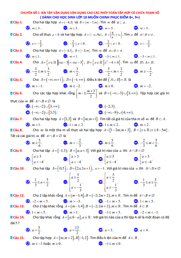 15 chuyên đề vận dụng – vận dụng cao môn Toán 10 – Trần Đình Cư