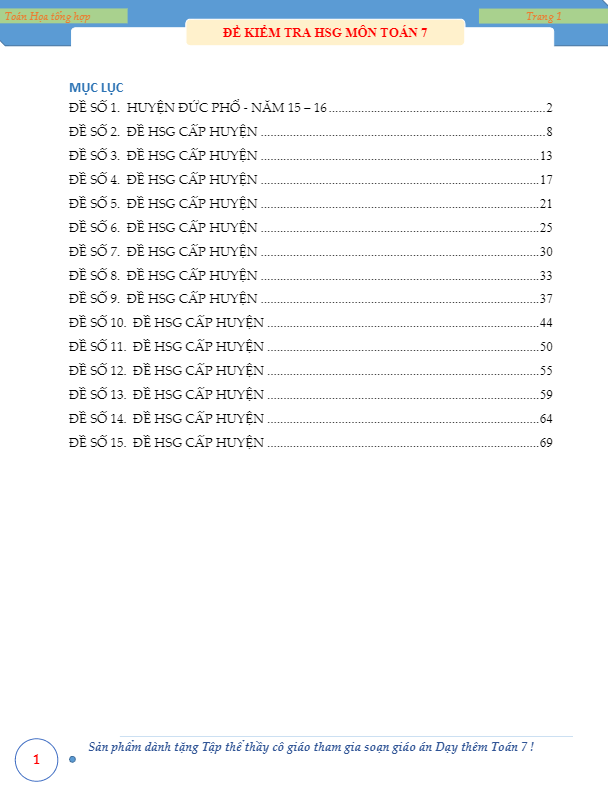 15 đề thi HSG cấp huyện Toán 7 có lời giải chi tiết