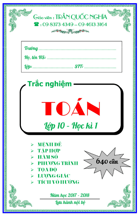 640 bài tập trắc nghiệm Toán 10 (HK1) có đáp án – Trần Quốc Nghĩa