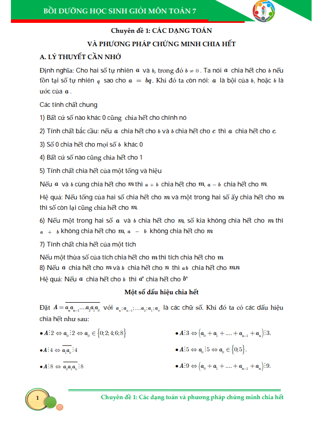 8 chuyên đề bồi dưỡng học sinh giỏi môn Toán 7 phần Đại số