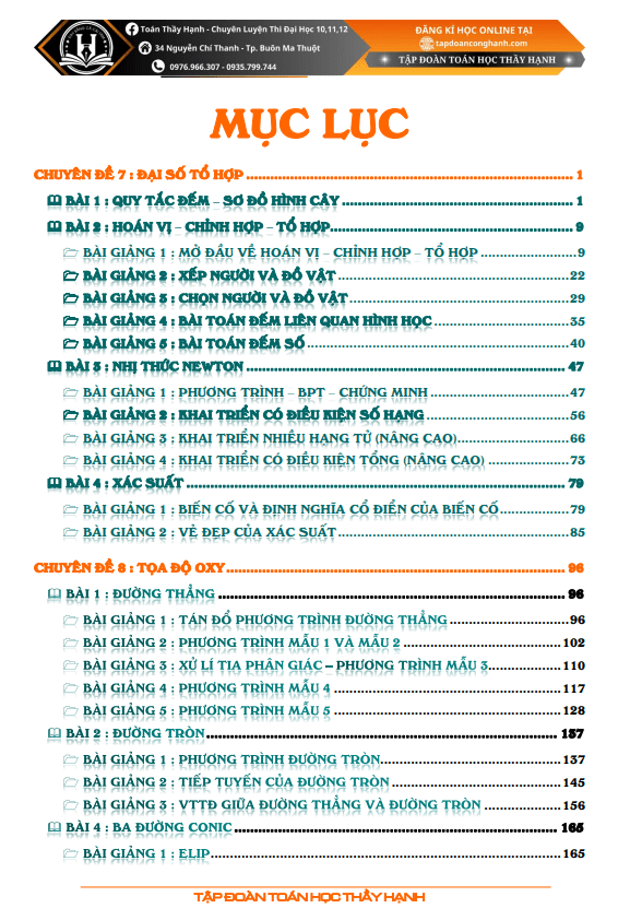 Bài giảng môn Toán 10 học kì 2 – Nguyễn Công Hạnh