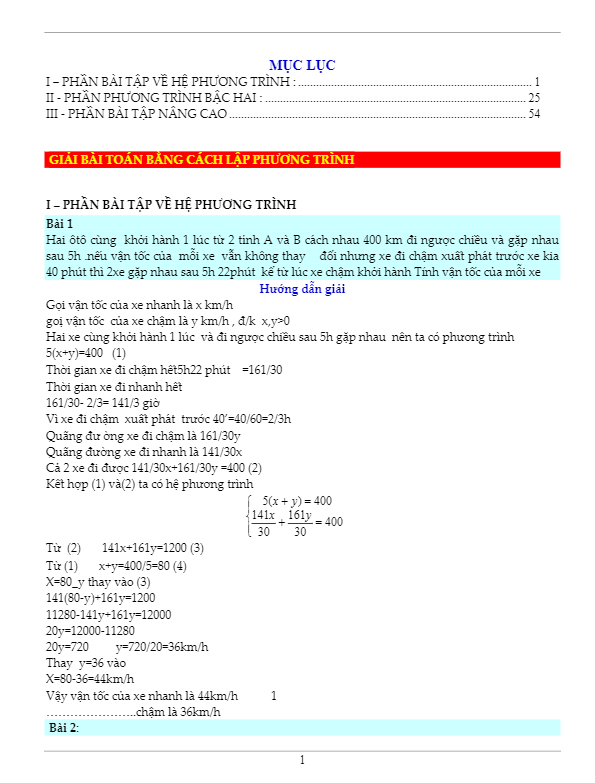 Bài tập giải toán bằng cách lập phương trình, hệ phương trình có lời giải chi tiết