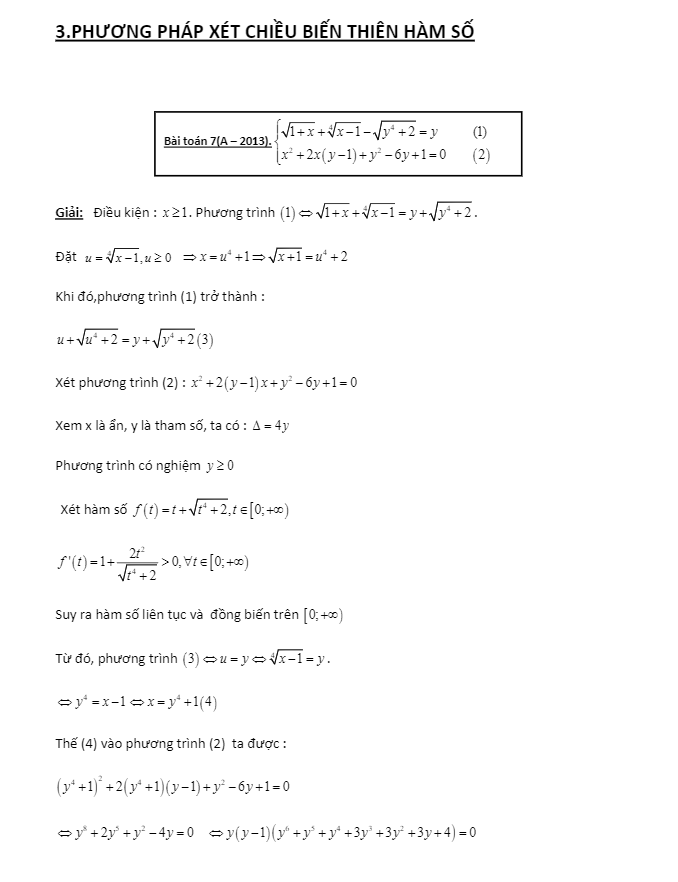 Bài tập sử dụng phương pháp hàm số để giải hệ phương trình