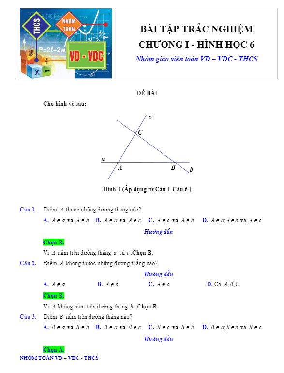 Bài tập trắc nghiệm Hình học 6 chương 1 có đáp án và lời giải