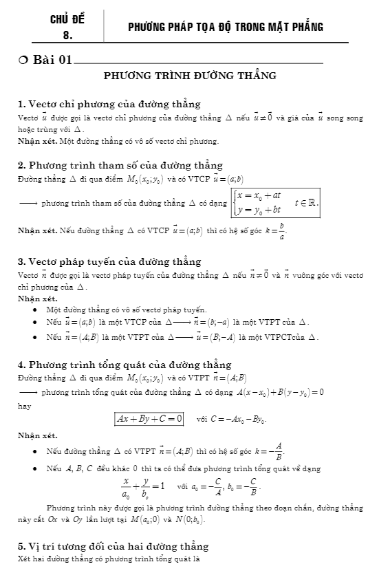 Bài tập trắc nghiệm phương pháp tọa độ trong mặt phẳng có lời giải chi tiết