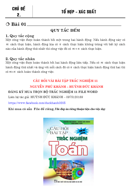 Bài tập trắc nghiệm tổ hợp và xác suất có lời giải chi tiết – Nguyễn Phú Khánh, Huỳnh Đức Khánh