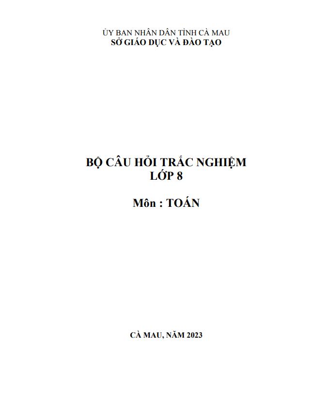 Bộ câu hỏi trắc nghiệm môn Toán 8