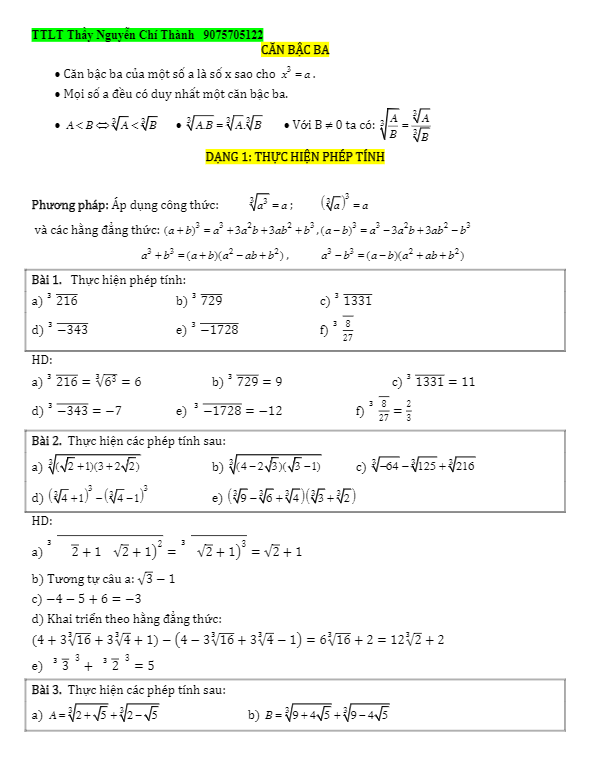 Các dạng toán căn bậc ba – Nguyễn Chí Thành
