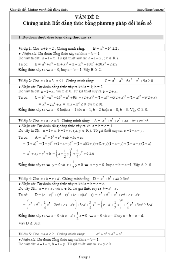 Các phương pháp chứng minh bất đẳng thức – Trần Sĩ Tùng