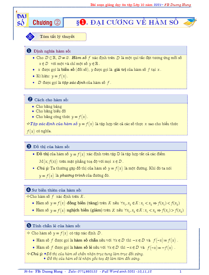 Chuyên đề hàm số bậc nhất và bậc hai – Dương Minh Hùng