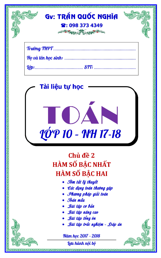 Chuyên đề hàm số bậc nhất và hàm số bậc hai – Trần Quốc Nghĩa