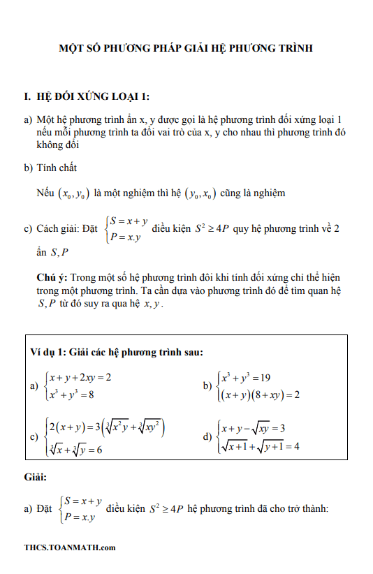 Chuyên đề hệ phương trình ôn thi vào lớp 10