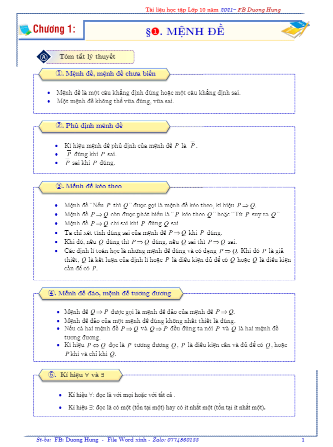 Chuyên đề mệnh đề và tập hợp – Dương Minh Hùng