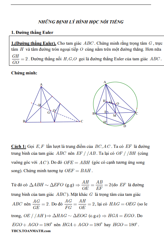 Chuyên đề những định lý hình học nổi tiếng ôn thi vào lớp 10