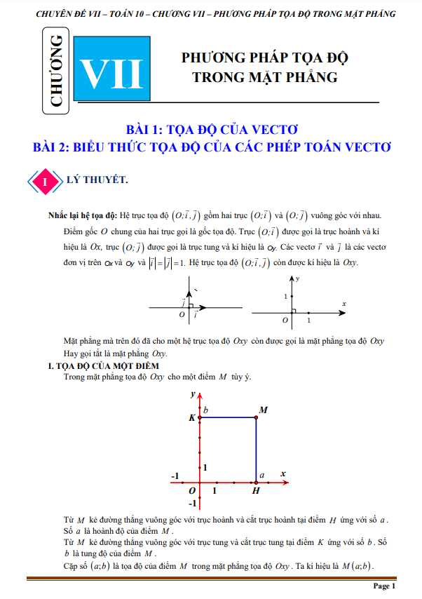 Chuyên đề phương pháp tọa độ trong mặt phẳng Toán 10 Cánh Diều