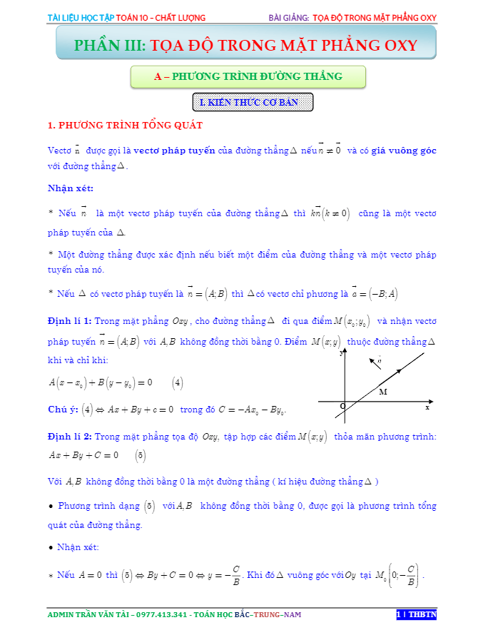 Chuyên đề phương pháp tọa độ trong mặt phẳng – Trần Văn Tài