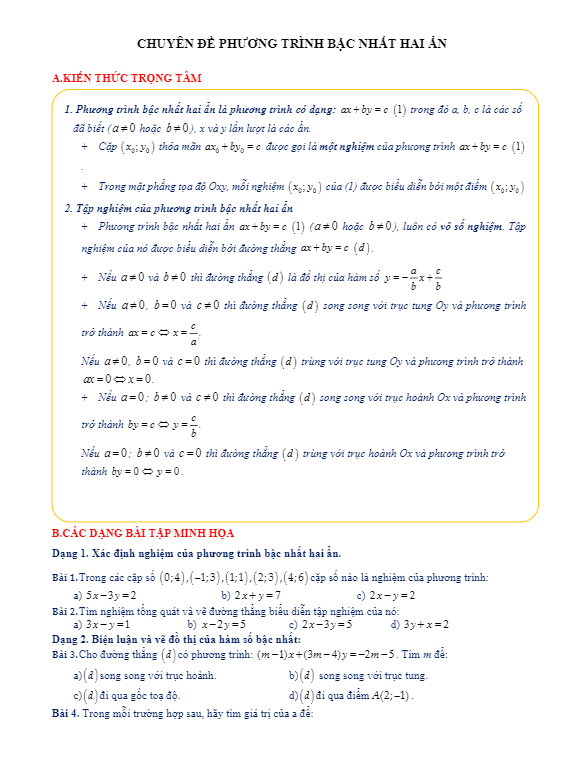 Chuyên đề phương trình bậc nhất hai ẩn