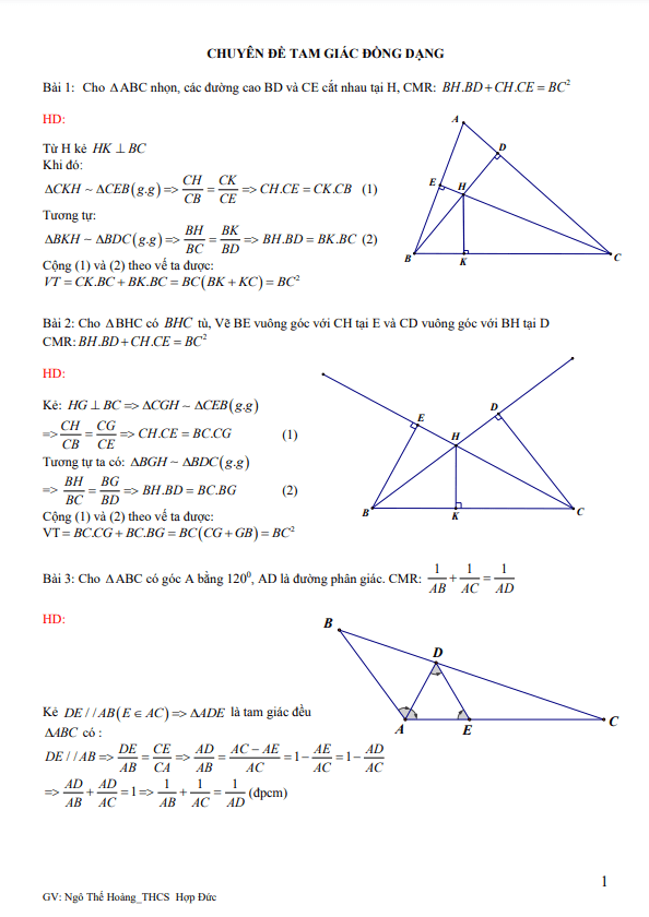 Chuyên đề tam giác đồng dạng bồi dưỡng học sinh giỏi Toán 8