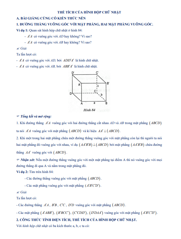 Chuyên đề thể tích của hình hộp chữ nhật