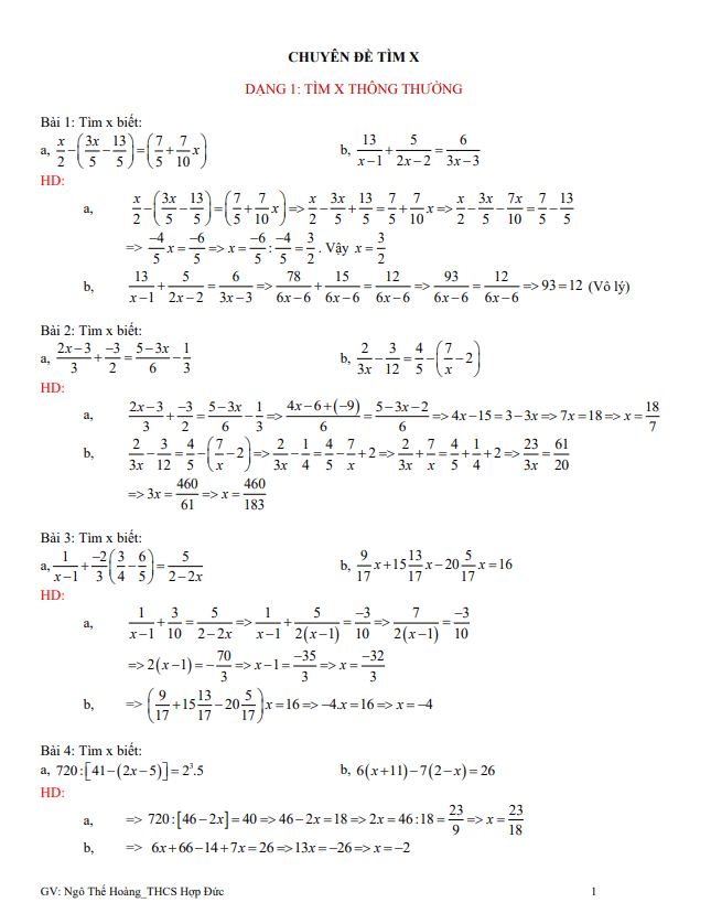 Chuyên đề tìm x bồi dưỡng học sinh giỏi Toán 6 – 7