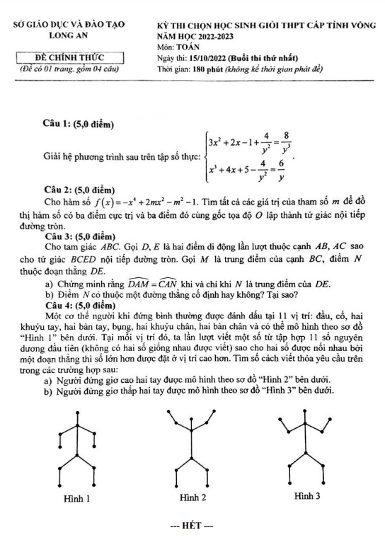 Đề học sinh giỏi Toán THPT cấp tỉnh năm 2022 – 2023 sở GD&ĐT Long An