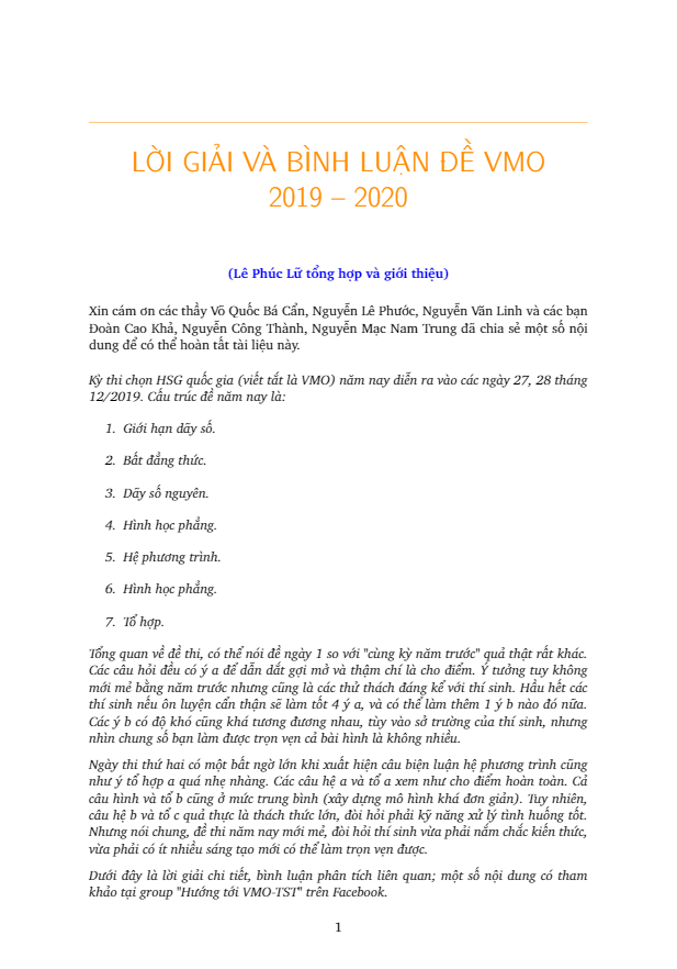 Đề thi chọn học sinh giỏi Quốc gia THPT môn Toán năm học 2019 – 2020