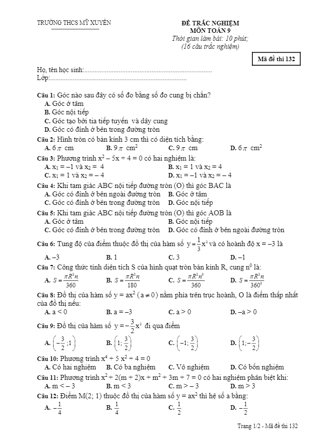 Đề thi HK2 Toán 9 năm học 2016 – 2017 trường THCS Mỹ Xuyên – Sóc Trăng