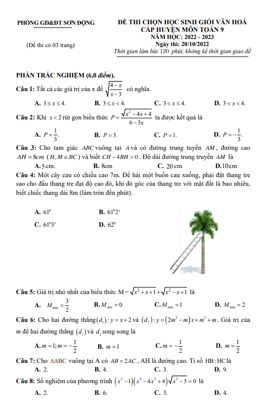 Đề thi HSG Toán 9 cấp huyện năm 2022 – 2023 phòng GD&ĐT Sơn Động – Bắc Giang
