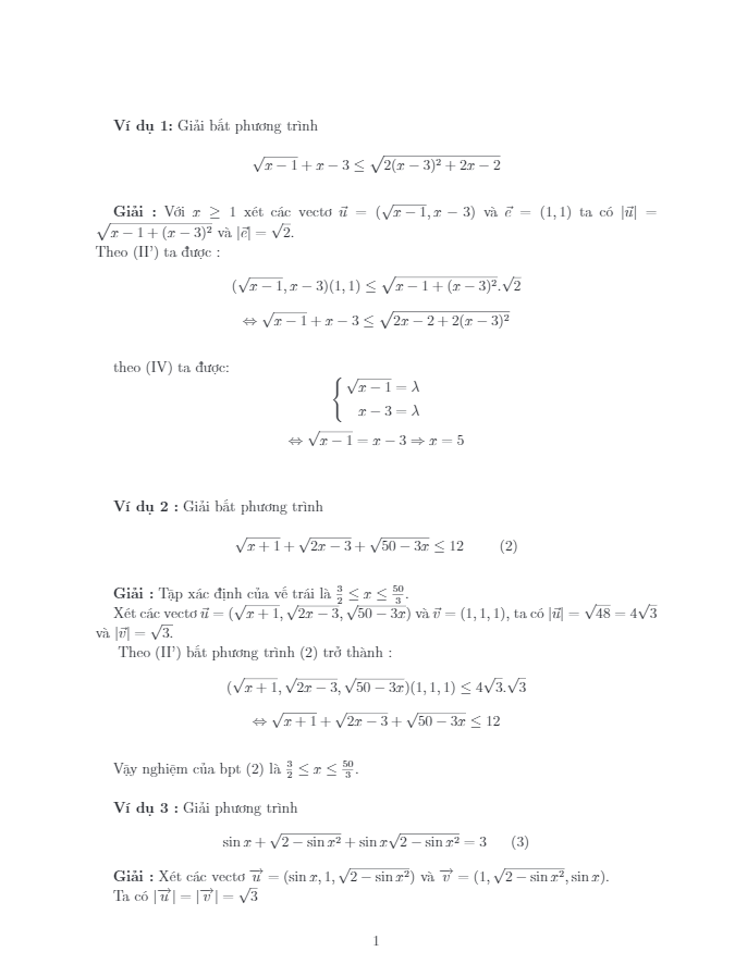 Giải phương trình – bất phương trình bằng phương pháp Vector