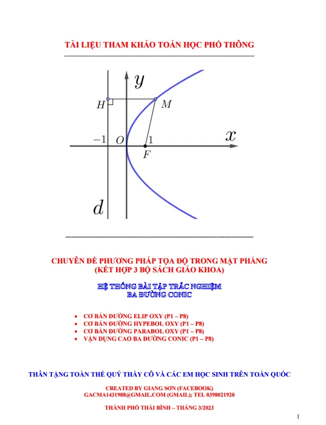 Hệ thống bài tập trắc nghiệm ba đường conic