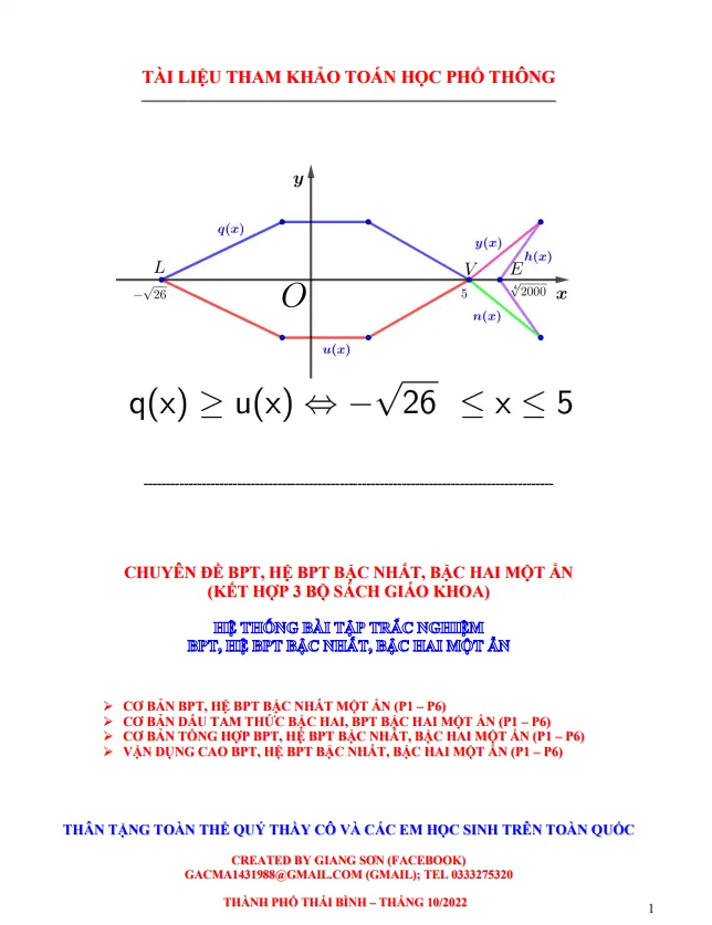 Hệ thống bài tập trắc nghiệm BPT, hệ BPT bậc nhất, bậc hai một ẩn