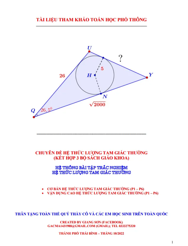 Hệ thống bài tập trắc nghiệm hệ thức lượng tam giác thường