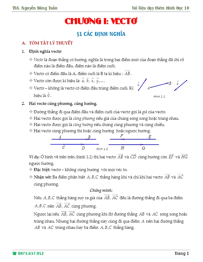 Hướng dẫn giải các dạng toán về định nghĩa vector, tổng và hiệu hai vector – Nguyễn Đăng Tuấn