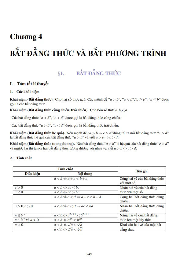 Lý thuyết, các dạng toán và bài tập bất đẳng thức và bất phương trình