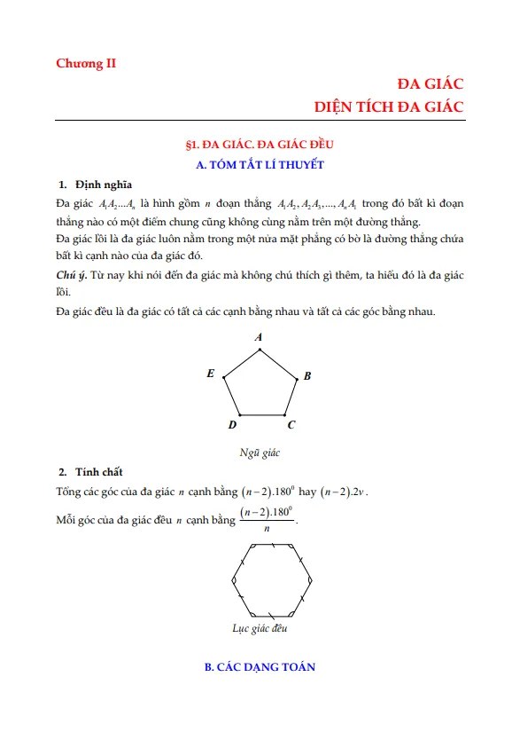 Lý thuyết, các dạng toán và bài tập đa giác và diện tích đa giác