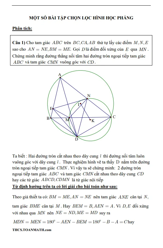 Một số bài tập chọn lọc hình học phẳng ôn thi vào lớp 10