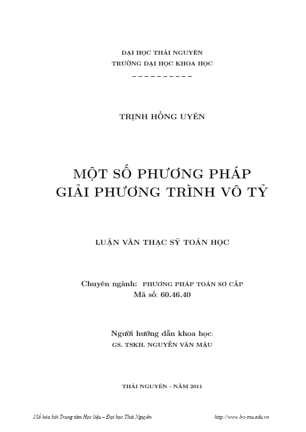 Một số phương pháp giải phương trình vô tỷ – Trịnh Hồng Uyên