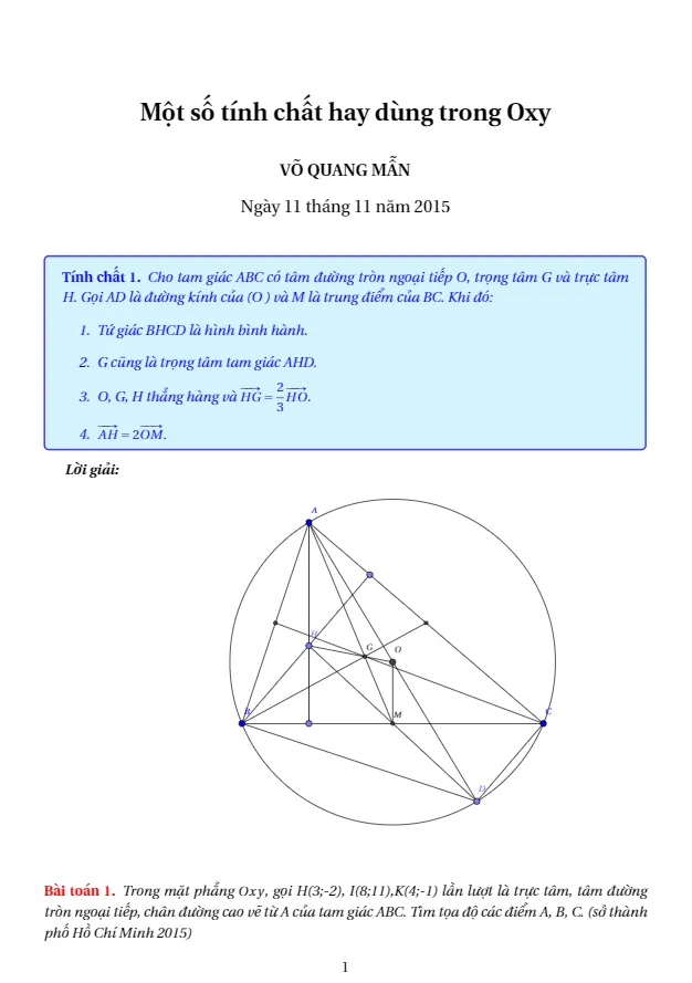 Một số tính chất hình học phẳng thường dùng trong bài toán Oxy – Võ Quang Mẫn