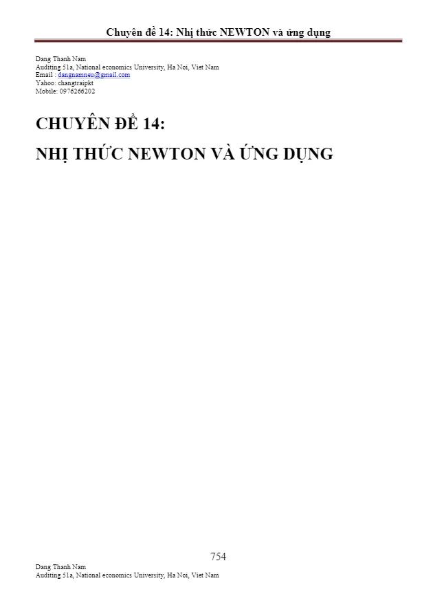 Nhị thức Newton – Đặng Thành Nam