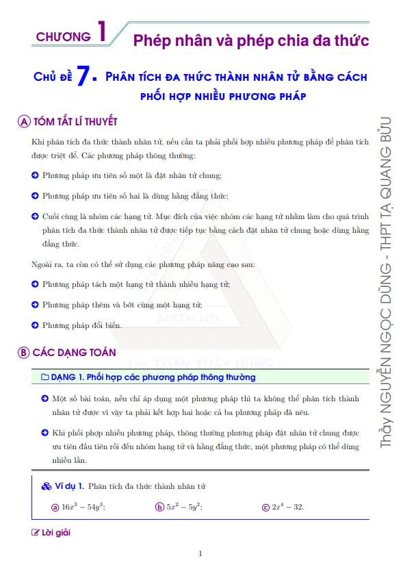 Phân tích đa thức thành nhân tử bằng cách phối hợp nhiều phương pháp