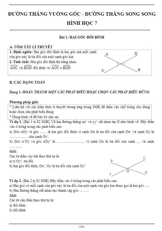 Phương pháp giải các dạng toán chuyên đề đường thẳng vuông góc – đường thẳng song song