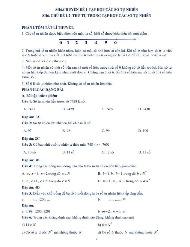 Tài liệu dạy thêm – học thêm chuyên đề thứ tự trong tập hợp các số tự nhiên