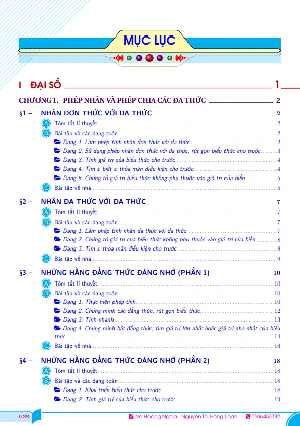 Tài liệu học tập môn Toán 8 học kì 1