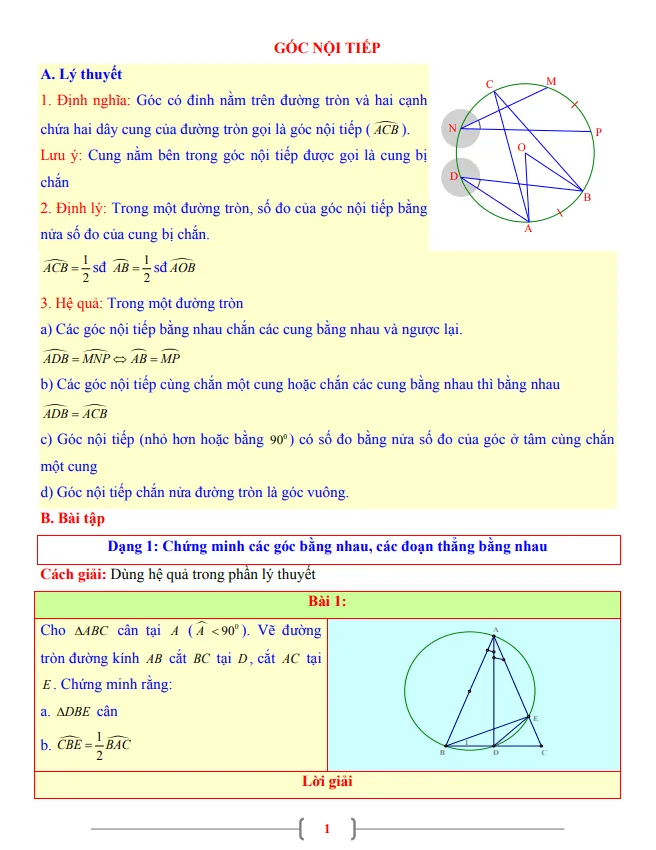 Tài liệu Toán 9 chủ đề góc nội tiếp