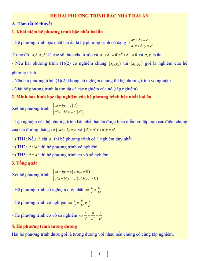 Tài liệu Toán 9 chủ đề hệ hai phương trình bậc nhất hai ẩn