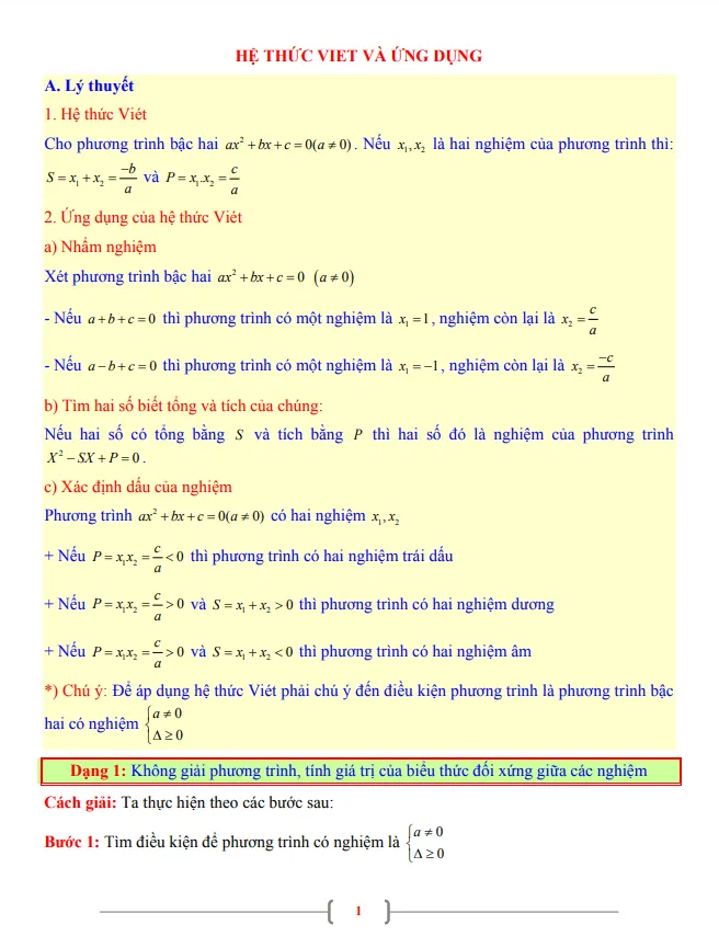 Tài liệu Toán 9 chủ đề hệ thức Vi-ét và ứng dụng