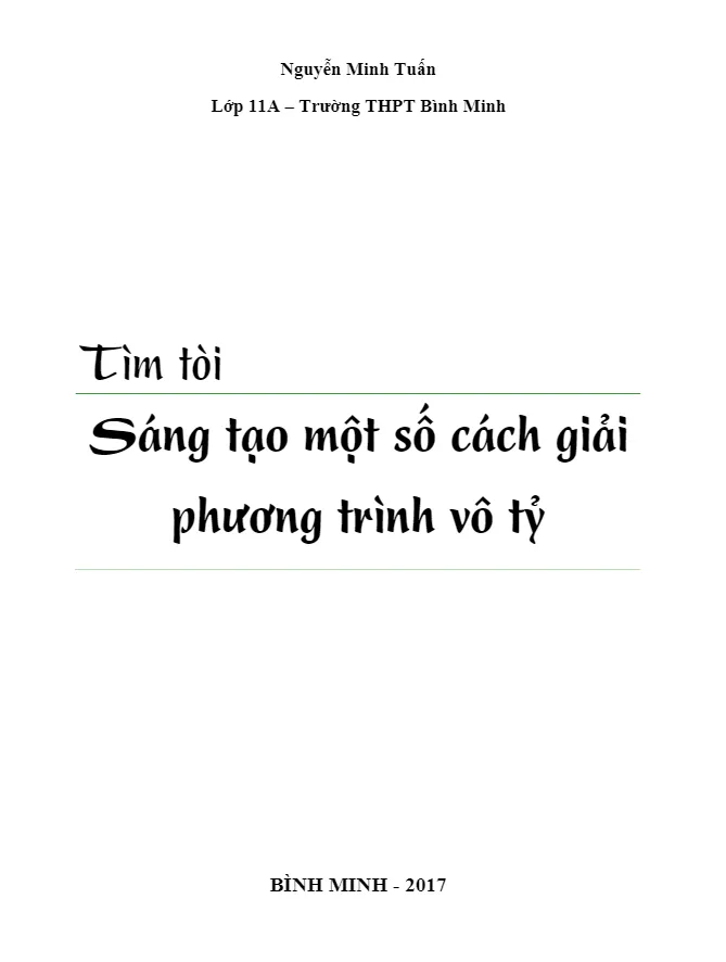 Tìm tòi sáng tạo một số cách giải phương trình vô tỷ – Nguyễn Minh Tuấn