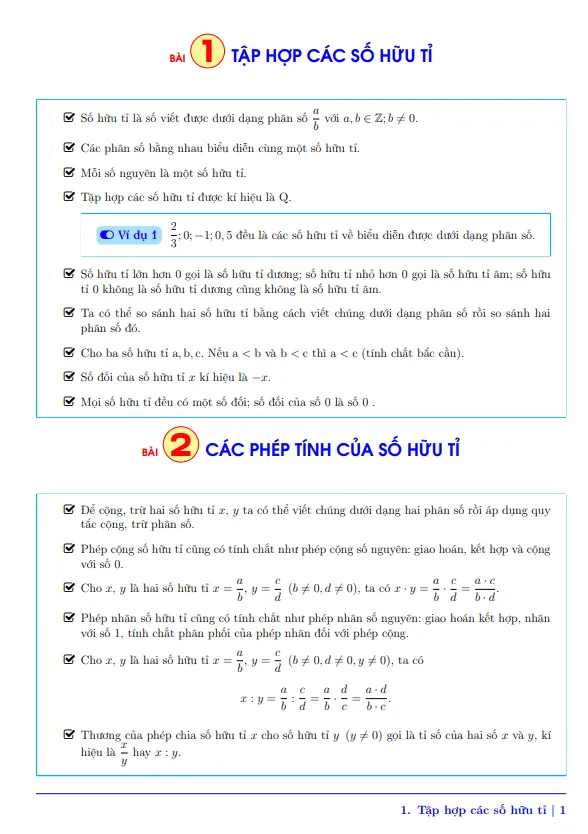 Tóm tắt kiến thức Toán 7 học kì 1